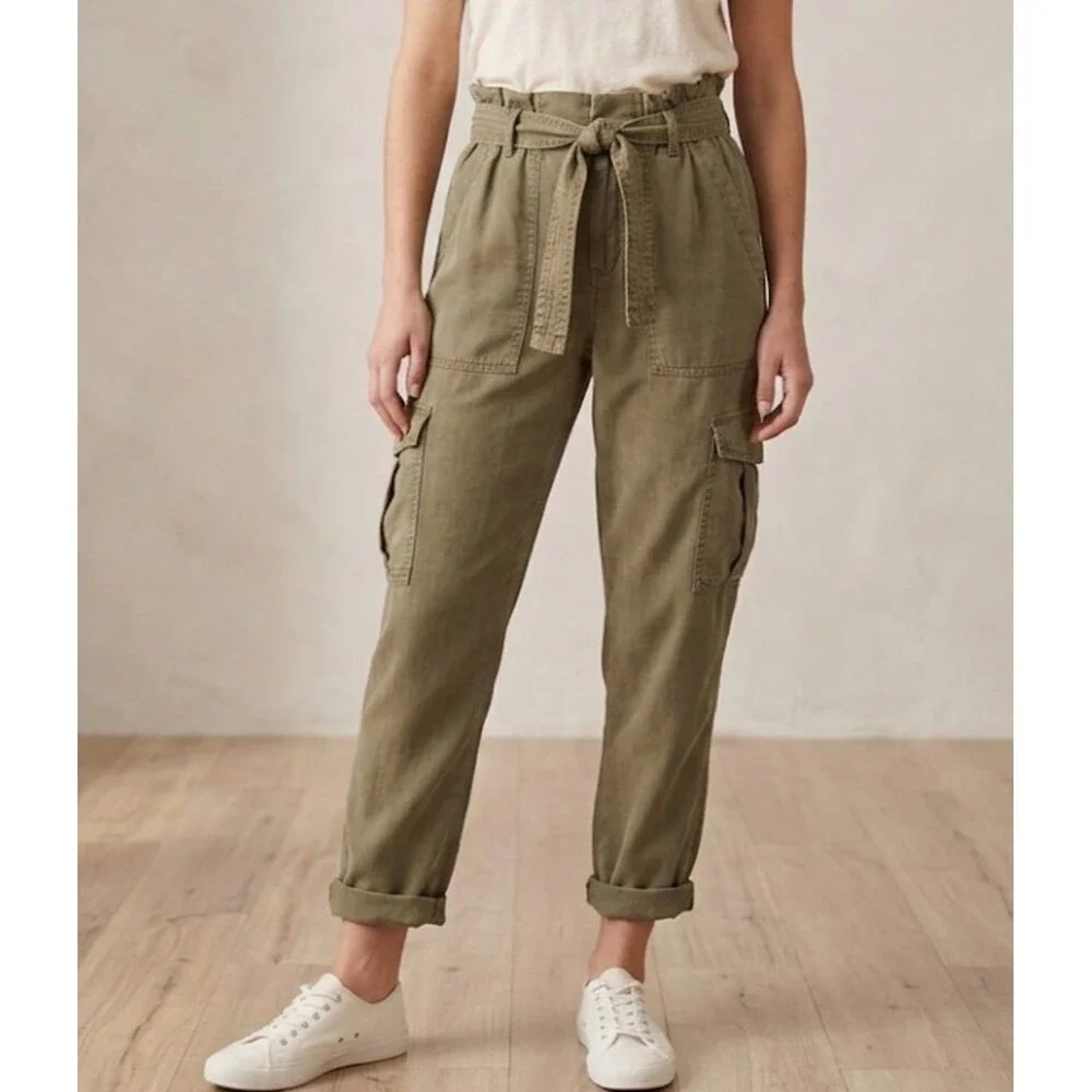 Banana Republic Size 4 L Cargo Pants Olive Green Lyocell Linen Blend Utility